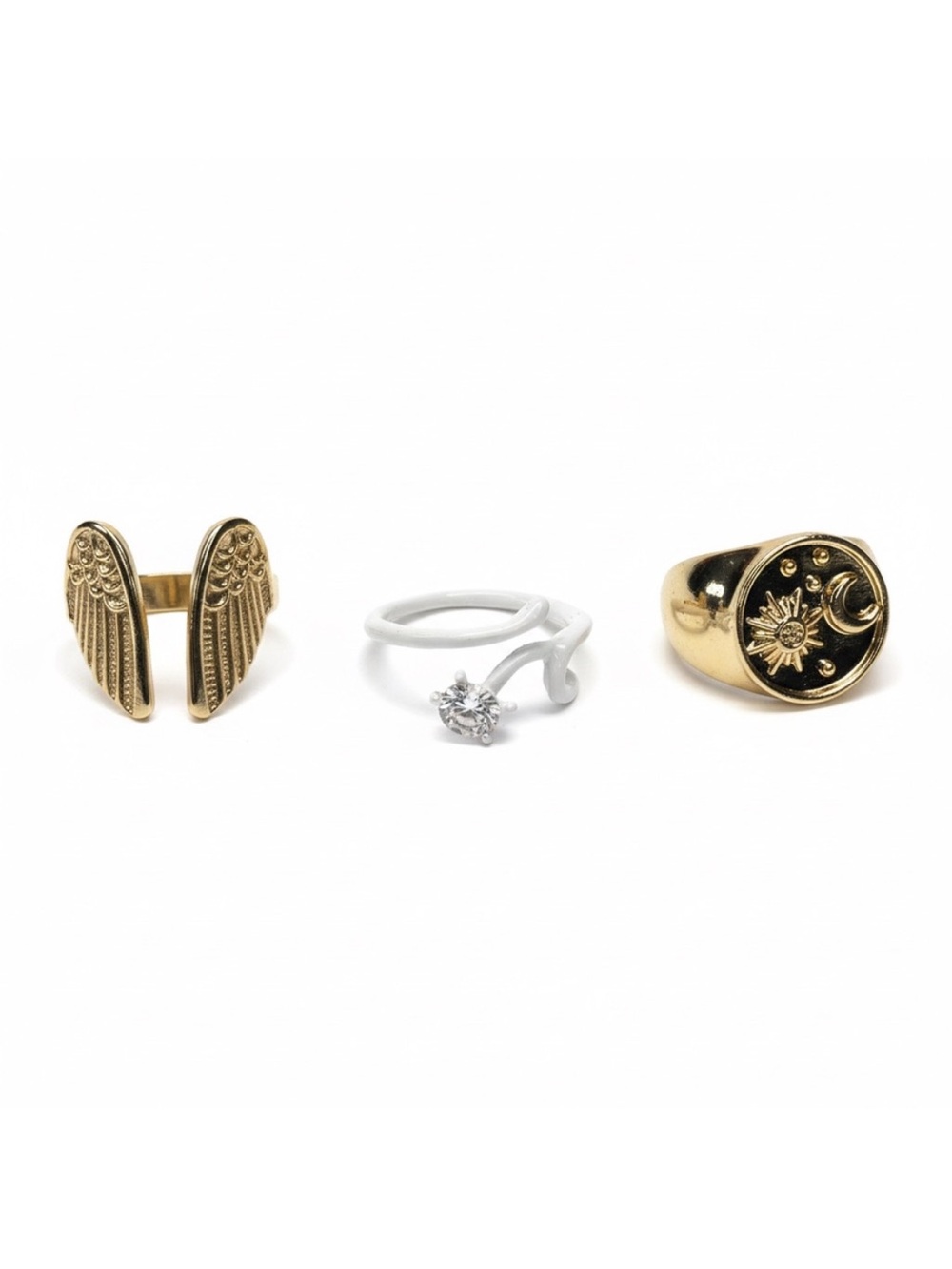 Wild Fable Gold Sun Moon Angel Wing Adjustable Ring Set Women Jewelry